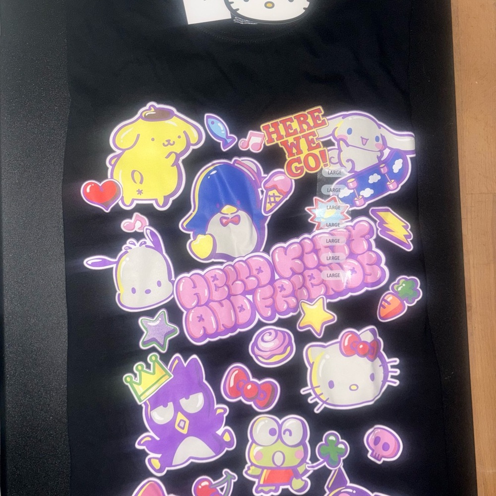 Hello Kitty Black Tee with Colorful Graphics